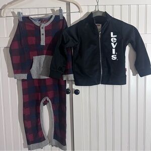2 pieces, 24 months Levi's Black Zip-Up Jacket and Thermal Full Onesie